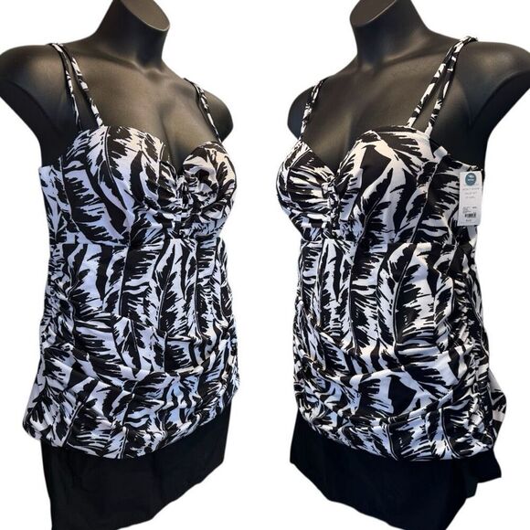 Lane Bryant Black & White Palm Leaves Relaxed Underwire Swim Tankini Top 40DD NW - Picture 6 of 16